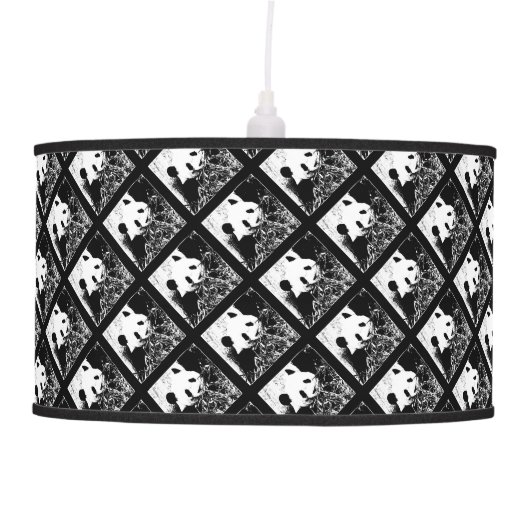 Pop Art Pandas Hanging Lamp Black and White (Front)