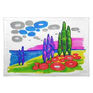 Pop Art Paradise – Bold Graphic Landscape Cloth Placemat