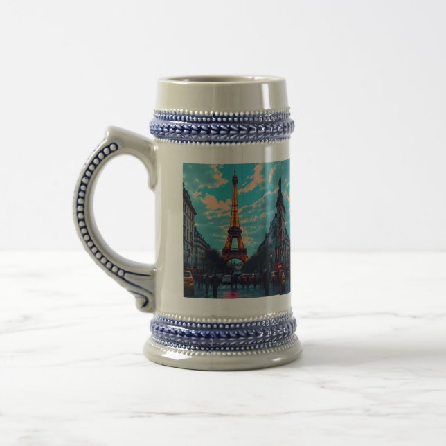 Pop Art Paris – Vibrant Retro Cityscape  Beer Stein (Left)