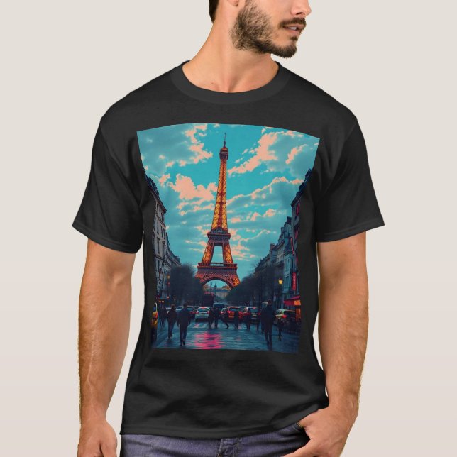 Pop Art Paris – Vibrant Retro Cityscape  T-Shirt (Front)