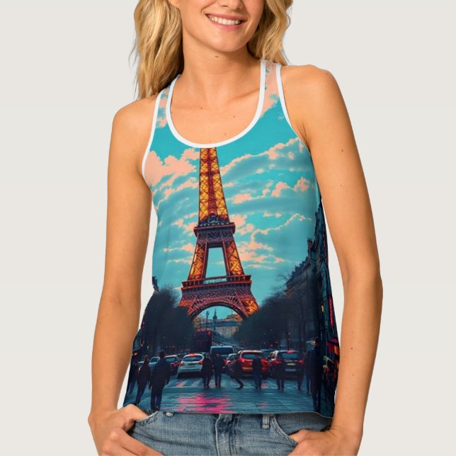Pop Art Paris – Vibrant Retro Cityscape  Tank Top (Front)
