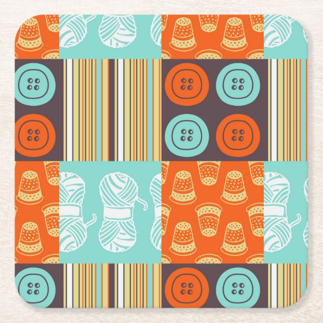 Pop-art pattern - sewing square paper coaster (Front)