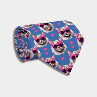 Pop Art Persian Cat with Sunglasses Neck Tie