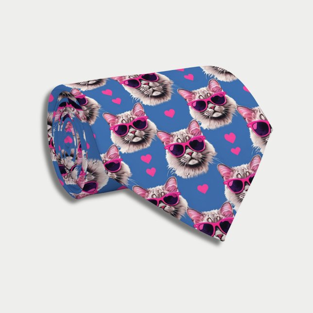 Pop Art Persian Cat with Sunglasses Neck Tie (Creator Uploaded)