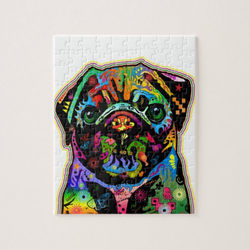 Pop Art Pet Pug Colorful Art Retro Jigsaw Puzzle