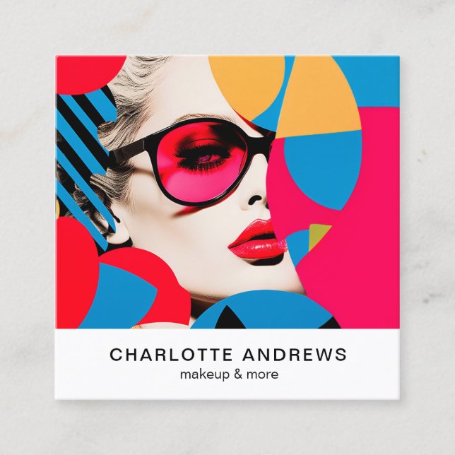 Pop Art Photo Collage Trendy Modern Square Business Card (Front)