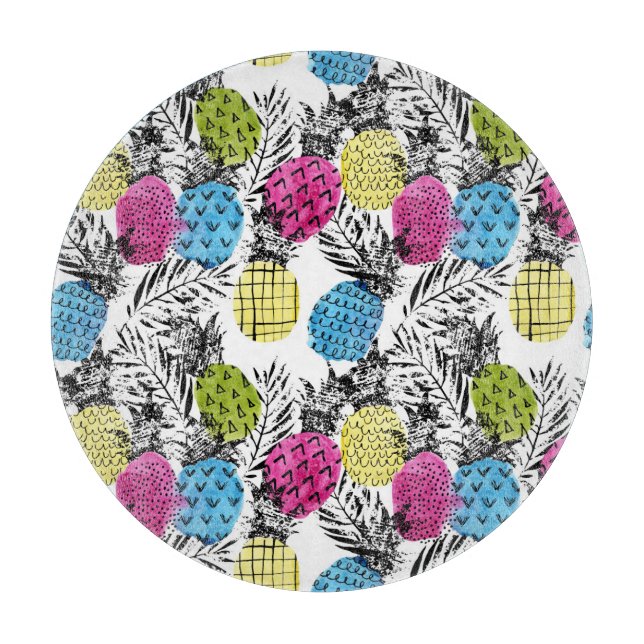 Pop Art Pineapples And Palm Leaves Cutting Board (Front)