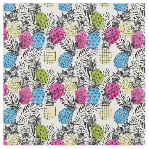Pop Art Pineapples And Palm Leaves Fabric