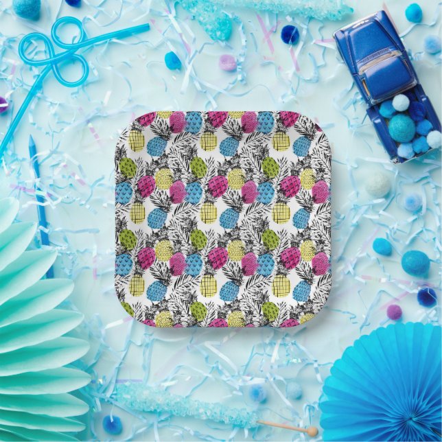 Pop Art Pineapples And Palm Leaves Paper Plates (Party)