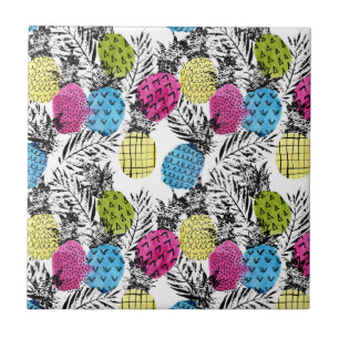 Pop Art Pineapples And Palm Leaves Tile