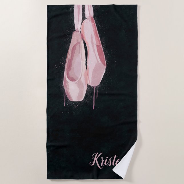 Pop Art Pink Ballet Shoes Beach Towel (Front)