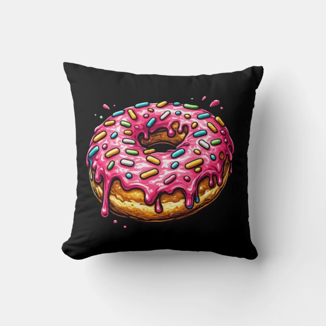 Pop Art Pink Donut Cushion Pillow (Front)