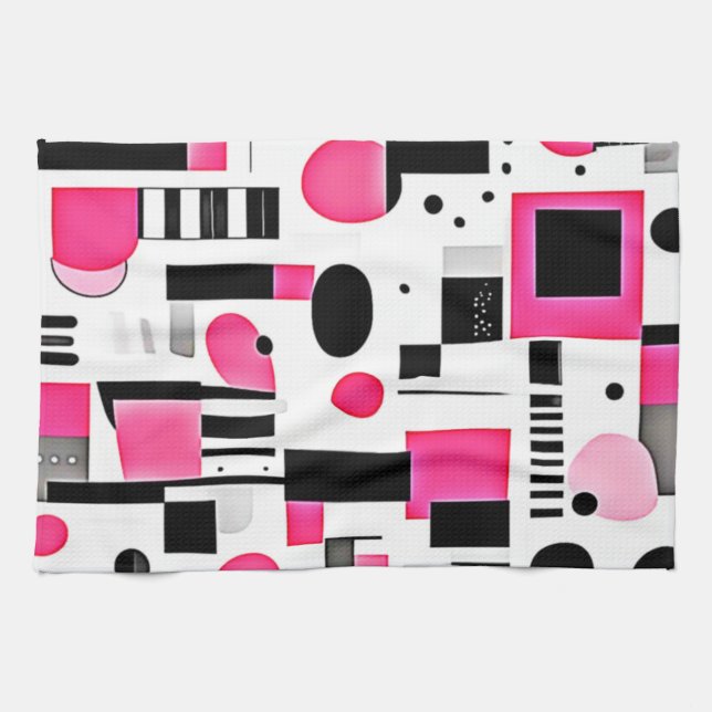 Pop Art Pink Geometry Design Kitchen Towel (Horizontal)
