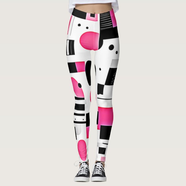Pop Art Pink Geometry Design Leggings (Front)