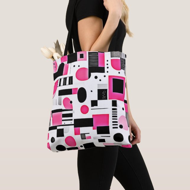 Pop Art Pink Geometry Design Tote Bag (Close Up)