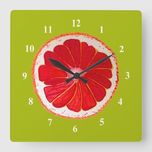 Pop art pink grapefruit art original watercolour square wall clock