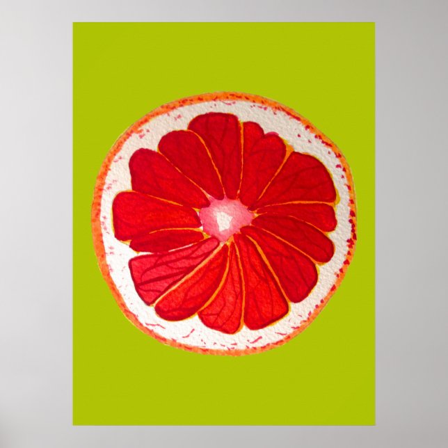 Pop art pink grapefruit original watercolour poster (Front)