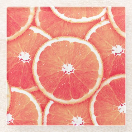 Pop Art Pink Grapefruit Slices Glass Coaster