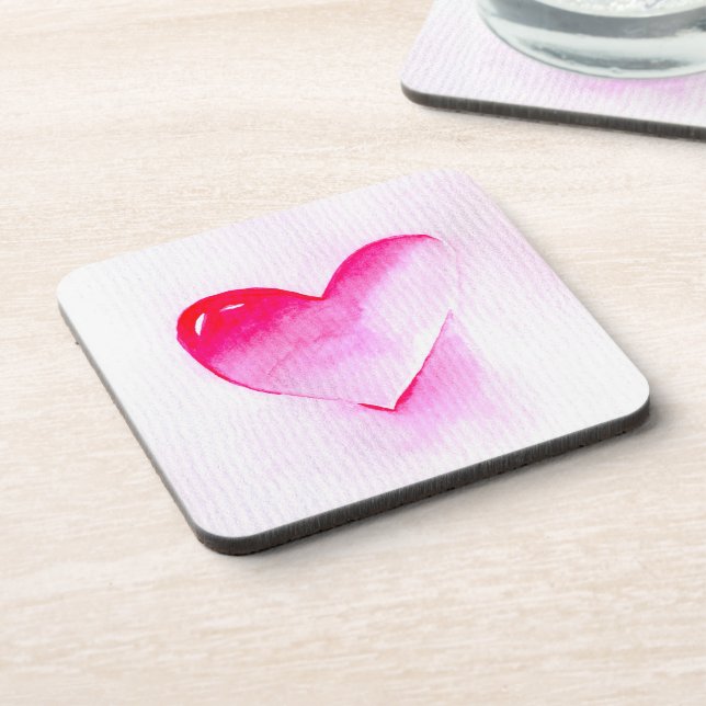 Pop art pink heart valentine beverage coaster (Left Side)