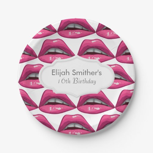 Pop Art Pink Lips Makeup Paper Plates