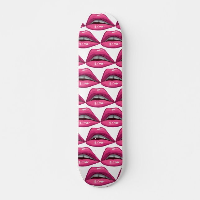 Pop Art Pink Lips Makeup Skateboard Deck (Front)