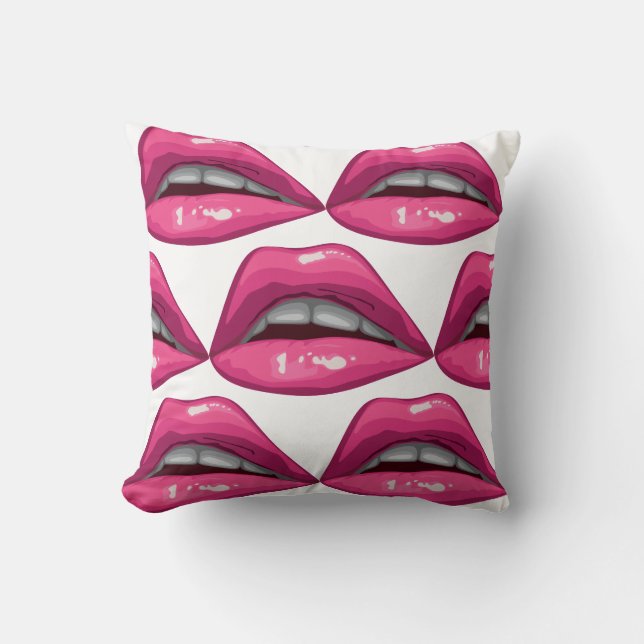 Pop Art Pink Lips Makeup Throw Pillow (Front)