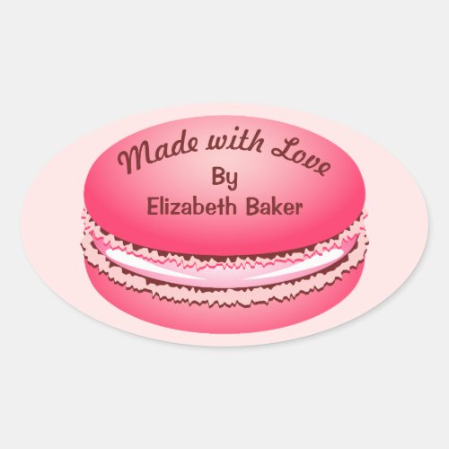 Pop Art Pink Macaron Cookie Personalized Oval Sticker