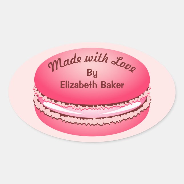 Pop Art Pink Macaron Cookie Personalized Oval Sticker (Front)