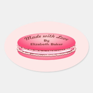 Pop Art Pink Macaron Cookie Personalized Oval Sticker
