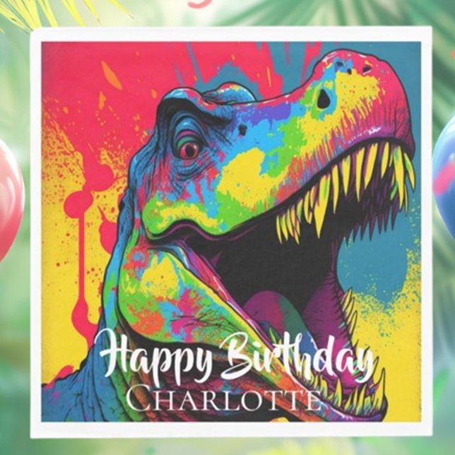  Pop Art Pink T- Rex Birthday Napkins (Make your celebration unforgettable with our T-Rex Birthday Napkins!)