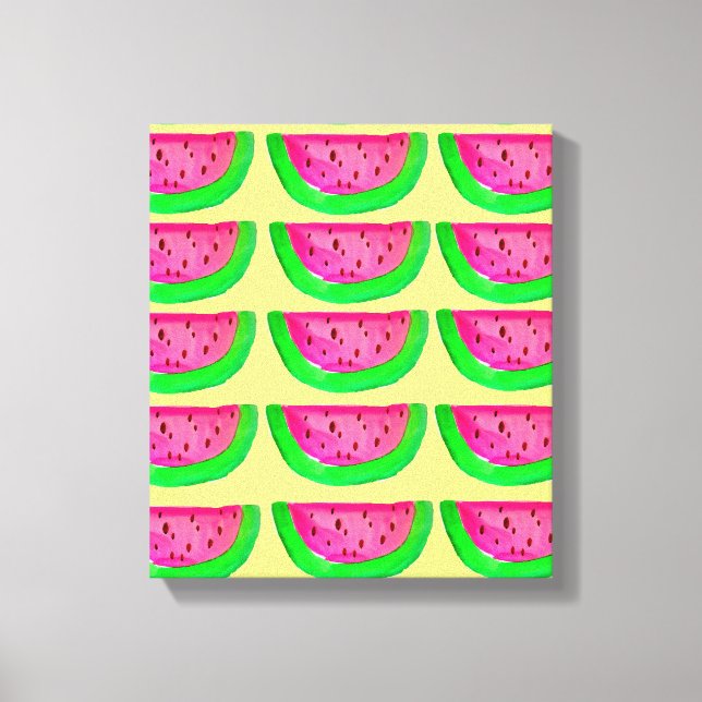 Pop Art pink watermelons on lemon canvas Print (Front)