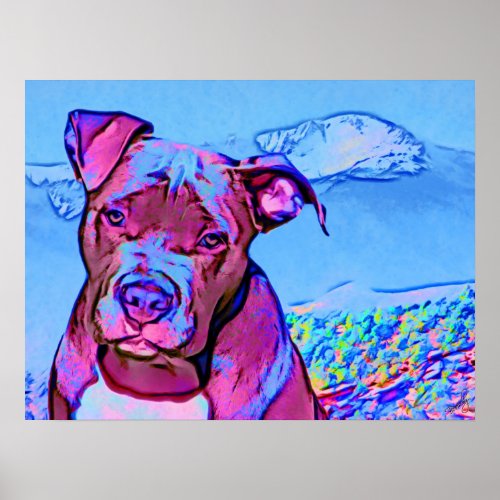 Pop Art Pit Bull Puppy Dog Poster