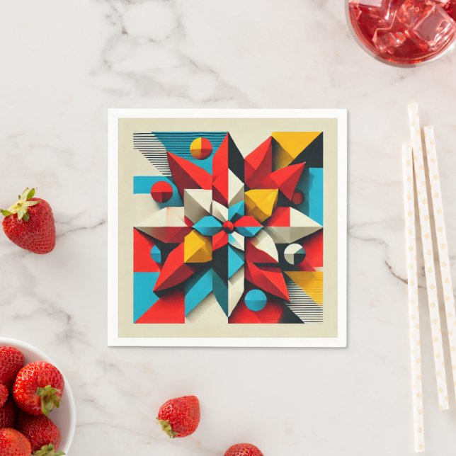 Pop Art Poinsettia Abstract Geometric Decoupage Napkins (Insitu)