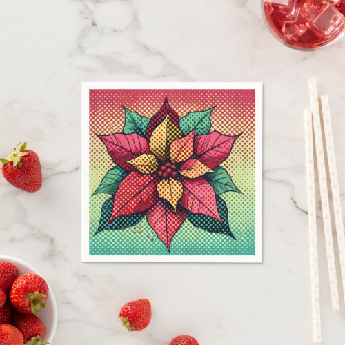 Pop Art Poinsettia Halftone Dots Decoupage Napkins