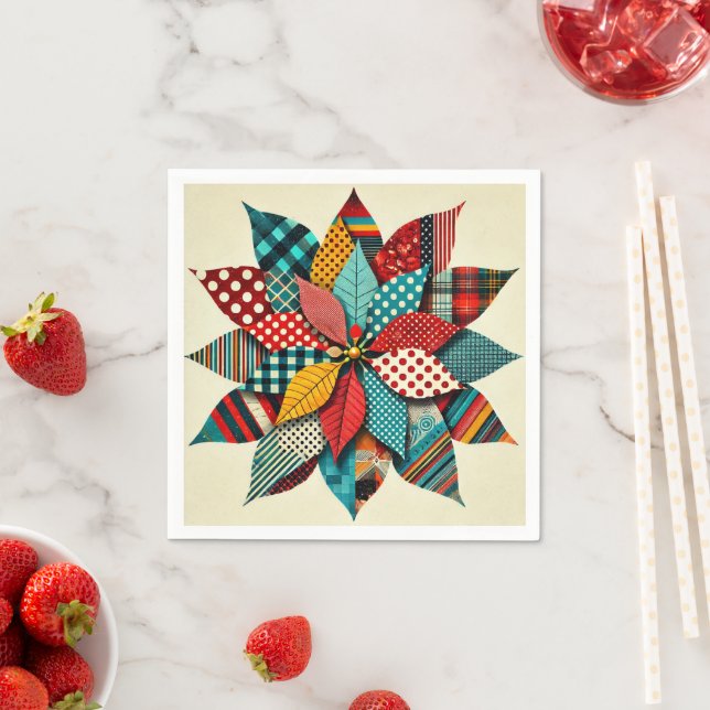 Pop Art Poinsettia Patterns Collage Decoupage Napkins (Insitu)