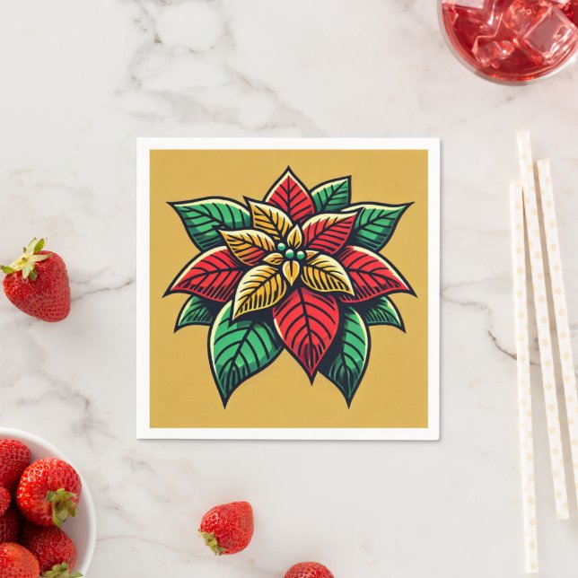 Pop Art Poinsettia Retro Festive Floral Decoupage Napkins (Insitu)