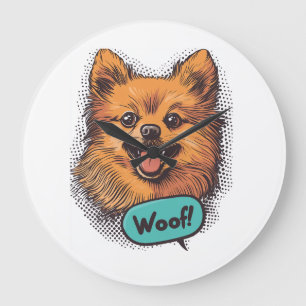 Pop Art Pomeranian � Retro Comic Dog Large Clock