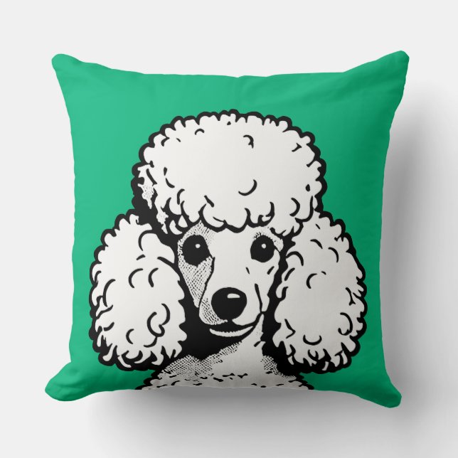 Pop Art Poodle Green & White Chic Aesthetic Throw Pillow (Front)