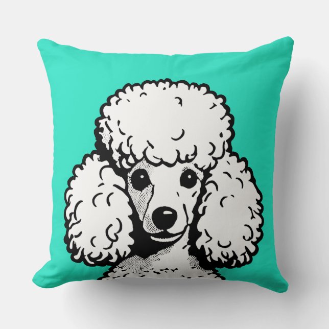 Pop Art Poodle Mint & White Chic Aesthetic Throw Pillow (Front)