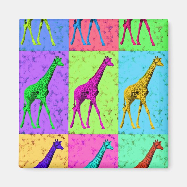 Pop Art Popart Walking Giraffe Multi-Color Magnet (Front)