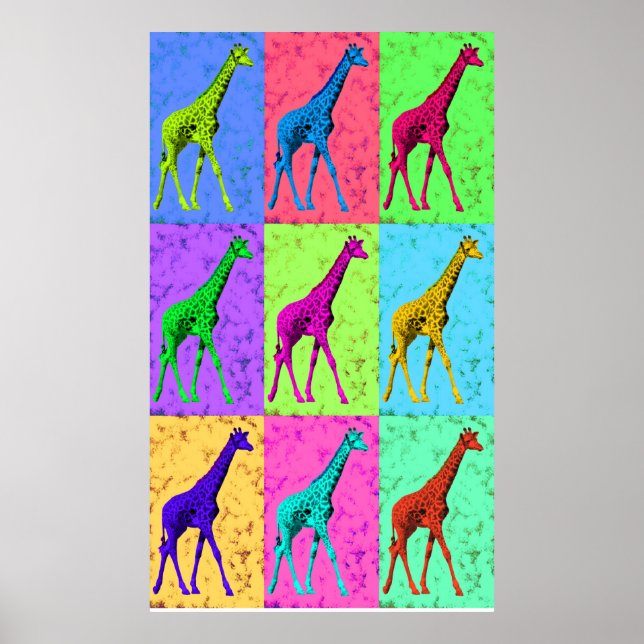 Pop Art Popart Walking Giraffe Multi-Color Poster (Front)