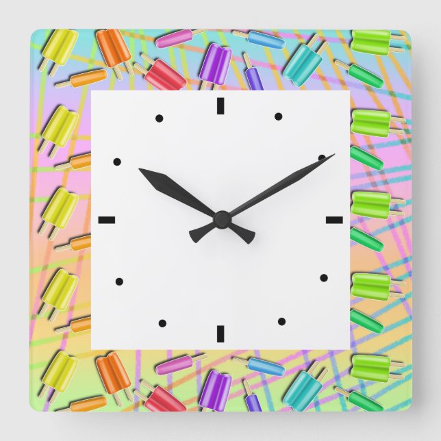 POP ART POPSICLES SQUARE WALL CLOCK (Front)