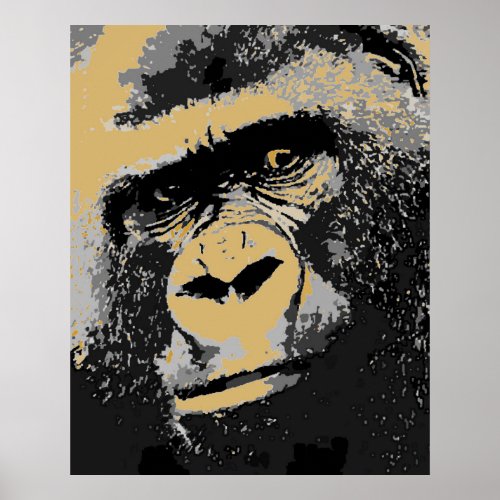 Pop Art Portrait of Gorilla Poster Print