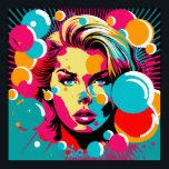 Pop Art Portrait - Vibrant Woman's Face Poster Art<br><div class="desc">This striking poster art print features a pop art style portrait of a woman's face, rendered in vibrant colors and bold lines. The woman's features are exaggerated, with bright pink lips and bold, black lashes that make her gaze irresistible. The background is filled with vibrant hues that add to the...</div>