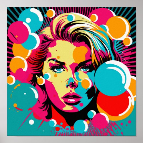 Pop Art Portrait _ Vibrant Womans Face Poster Art