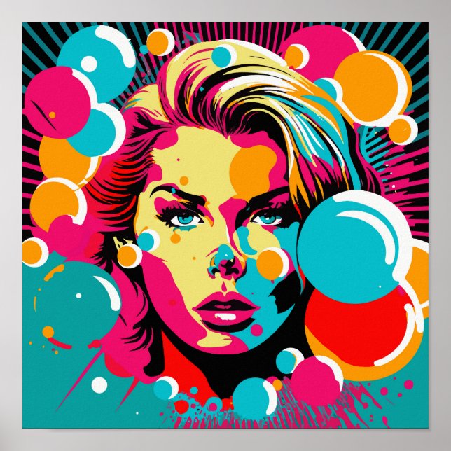 Pop Art Portrait - Vibrant Woman's Face Poster Art (Front)