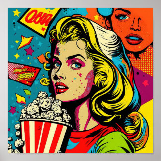 Pop Art Poster - All American Girl With PopCorn