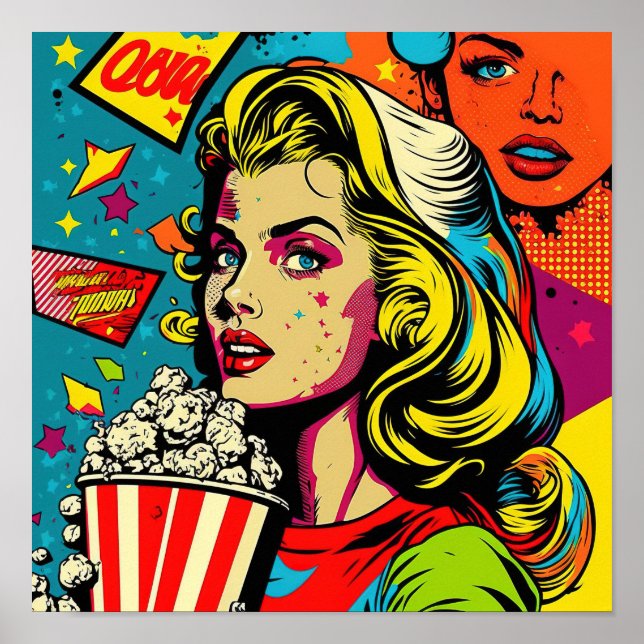 Pop Art Poster - All American Girl With PopCorn (Front)