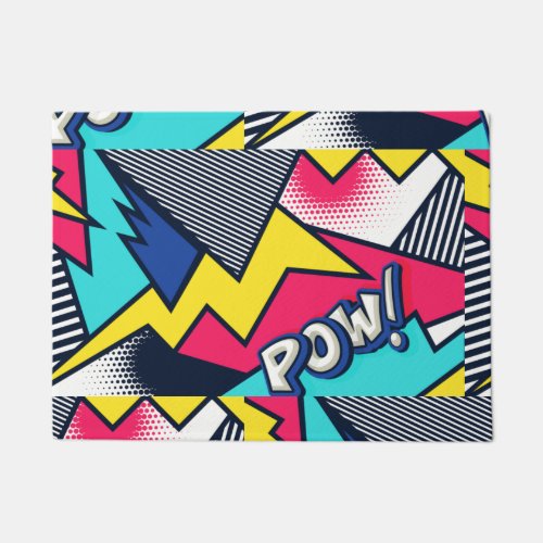 Pop Art Pow Pattern in Magenta Blue and Black Doormat