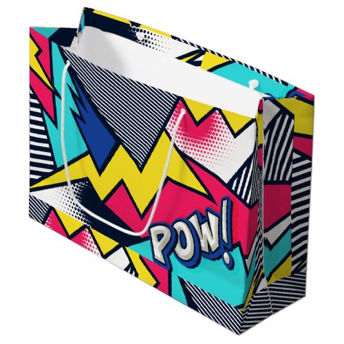Pop Art Pow Pattern in Magenta Blue and Black Large Gift Bag